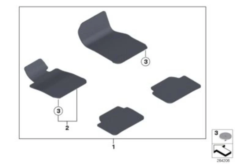 BMW Genuine 1x Front Right Floor Mat Velour Carpet Anthracite O/S