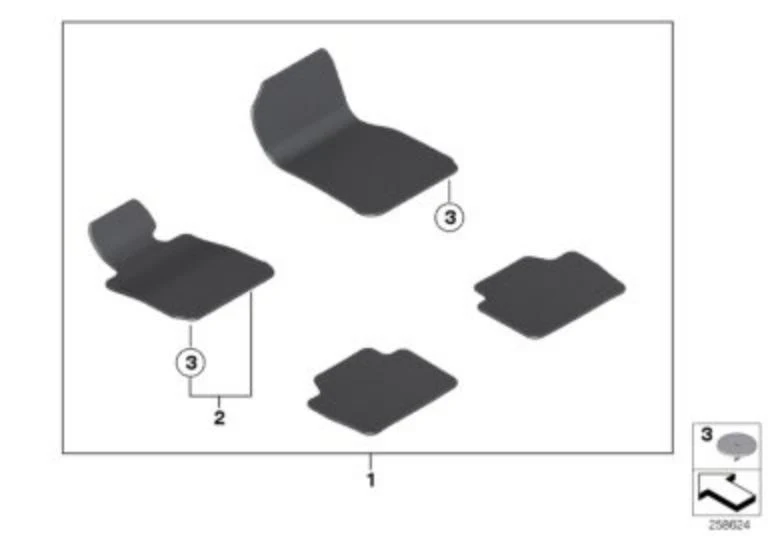 BMW Genuine 1x Front Right Floor Mat Velour Carpet Anthracite O/S