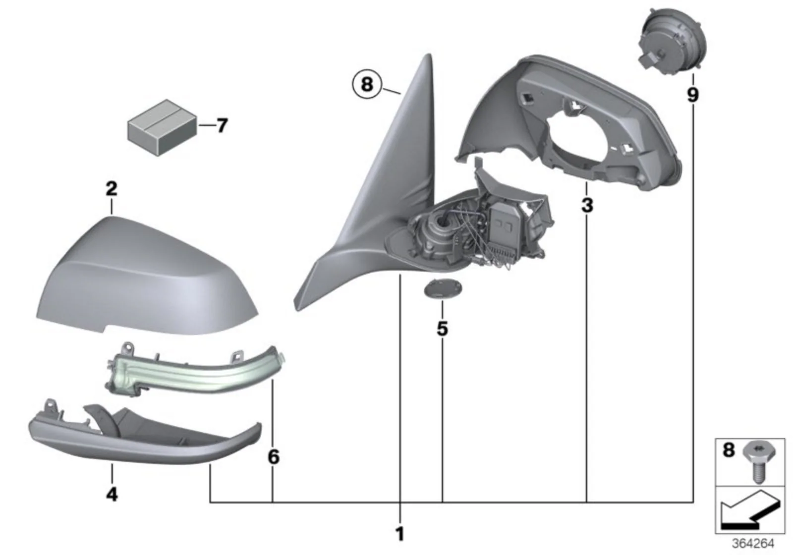 BMW Genuine Wing Door Mirror Heated Right O/S Driver Side