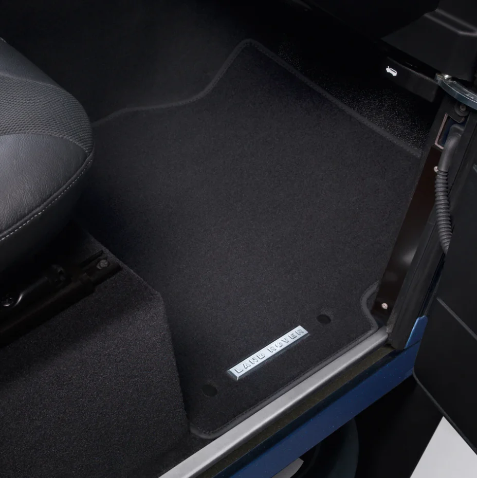 Land Rover Carpet Mats - Ebony Black, with Silver Land Rover Ingot, Front and Rear, 110