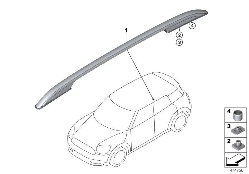 MINI Genuine Roof Rack Rail Carrier Right O/S - Black Clubman